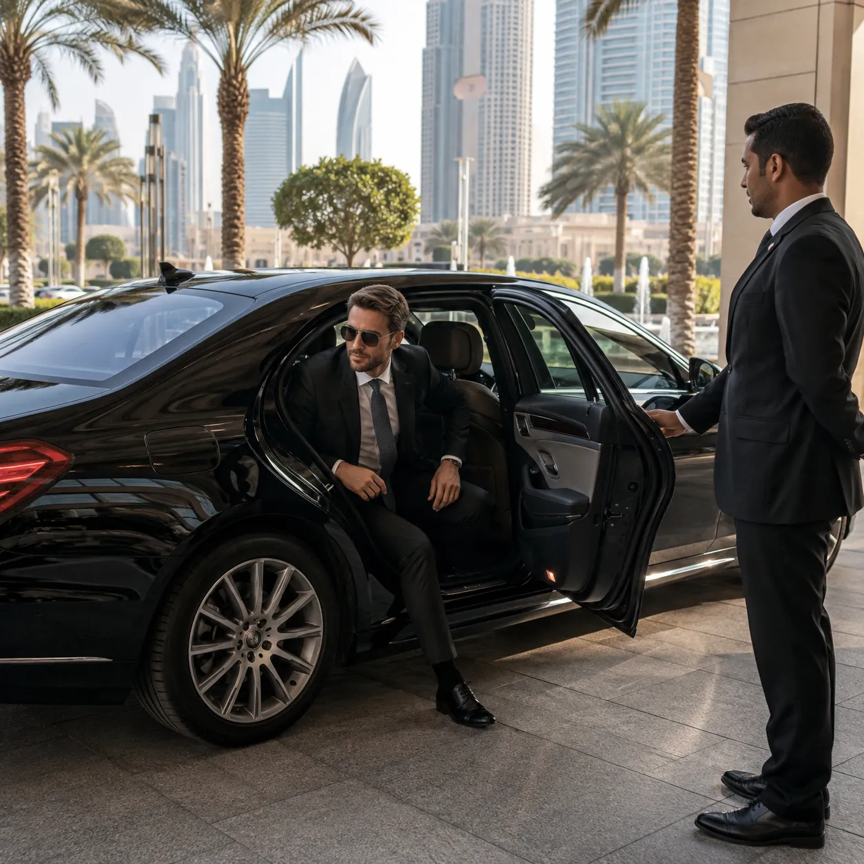 Professional chauffeur with luxury vehicle in Dubai
