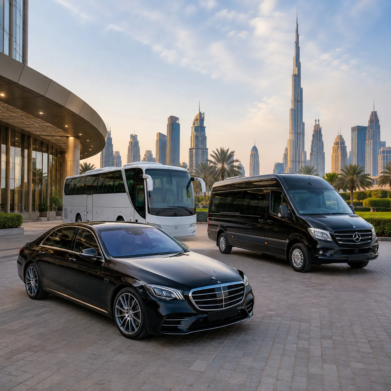 Premium transportation services in Dubai with luxury cars vans minibuses and coaches